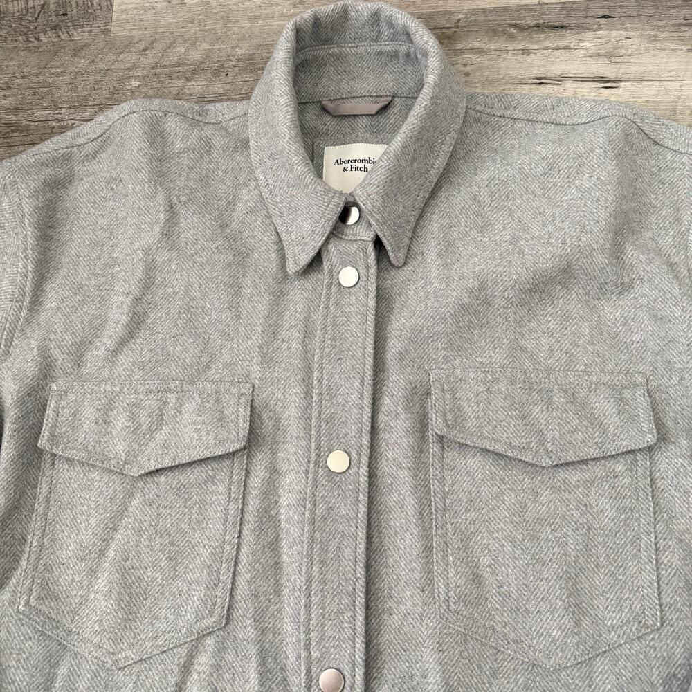 Abercrombie & Fitch Snap Shirt Jacket Womens XL Herringbone Wool Blend Shacket